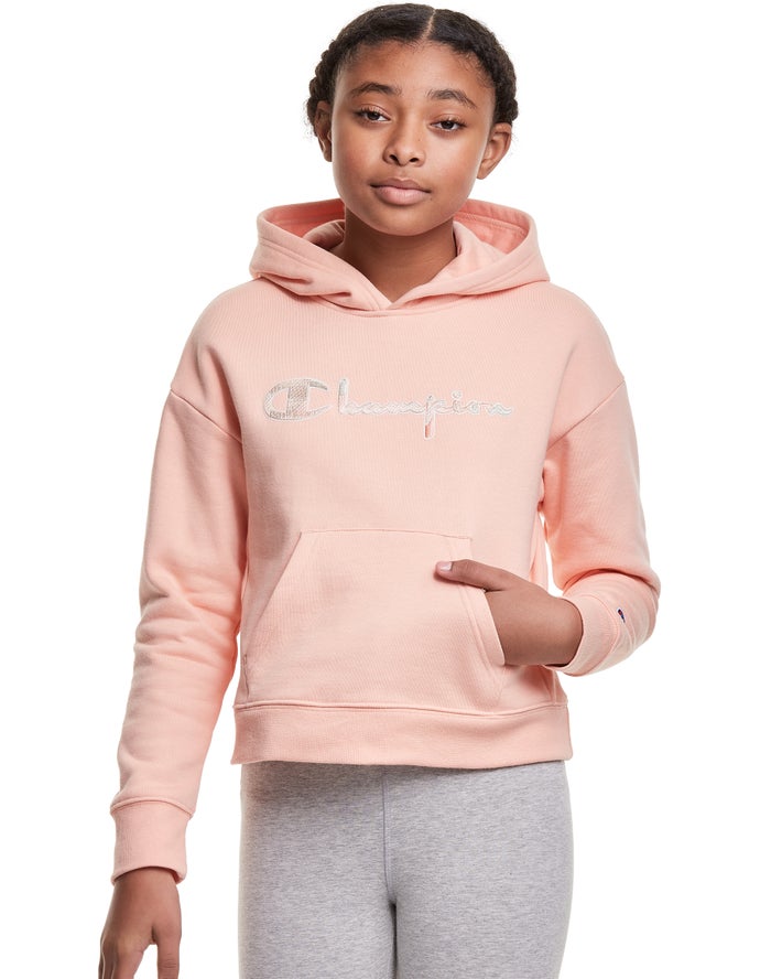 Champion Pige Hættetrøje Koral - Reverse Weave Fleece Embroidered Logo - Danmark STF-951647